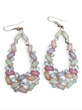 Boho Gold Tone Pastel Marquise Teardrop Statement Earrings